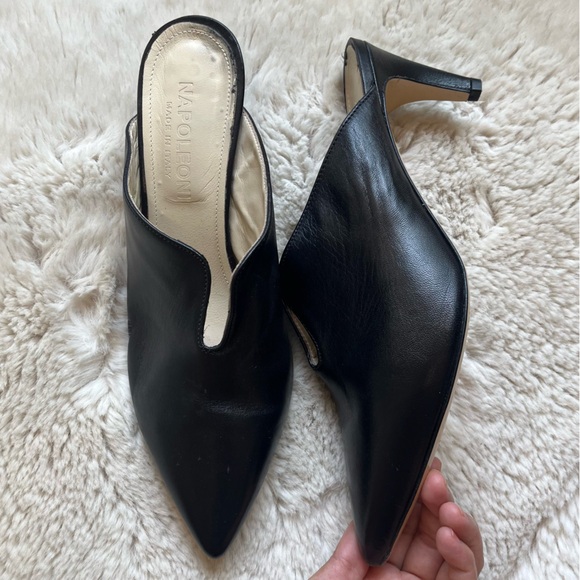 Napoleoni Black Leather Pointed Toe Mule Shoes Size 39 - Picture 1 of 10